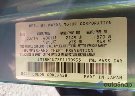2014 Mazda Mazda3 I Sport from USA, damaged, VIN JM1BM1K72E1190933